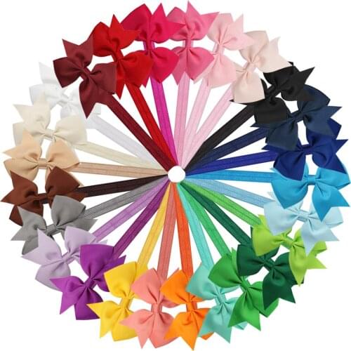 25pcs/lot 3.5inch Grosgrain Ribbon Hair Bows With Headbands Girl Hair Ties Rope Kids Head Bands Hair Accessories