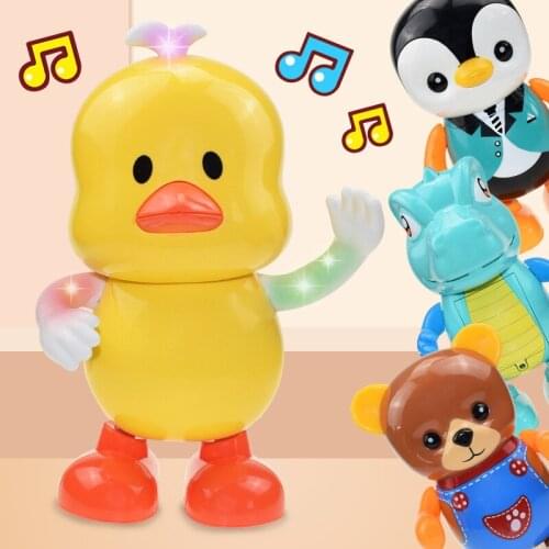 4 Colors Electric Little Light Music Dancing Robot Mini Cute Yellow Duck Penguin Dinosaur Bear Animals Toy For Baby Kids Gift