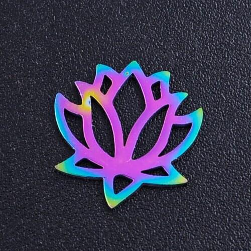 5pcs/lot 100% Stainless Steel 12x12 Lotus diy Connector Charms With Rainbow Plated Wholesale Jewelry Making Pendant