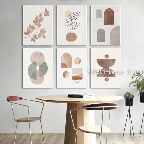 Abstract Geometric Boho Botanical Modern Wall Art Canvas Painting Posters and Prints Pictures Home Living Room Decor (No Frame)