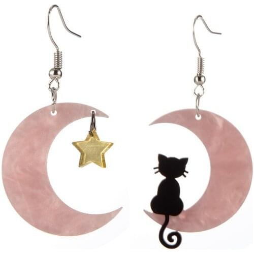 Acrylic Cat moon star resin earring jewelry for women