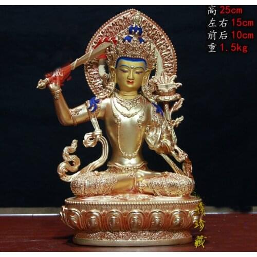 Buddhism Nepal Tibet temple HOME high grade gilded copper Bodhisattva Manjusri GUAN YIN Buddha statue safe health good luck