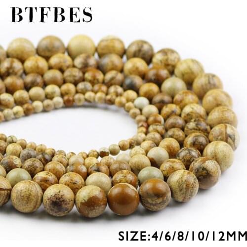 BTFBES AAA Natural Stone Picture Beads Hight Quality Round Loose Ball Beads Strand 4/6/8/10/12mm Fit Jewelry DIY Bracelet Making