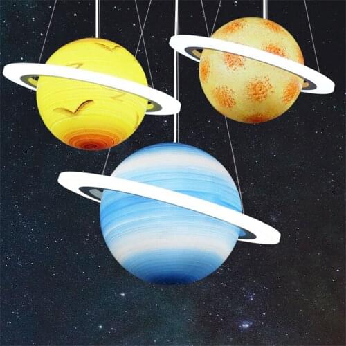 Color Planet Childrens Room Pendant Lights Kindergarten Decoration Moon Earth Saturn Lamps Bedroom Boy Girl Room Pendant Lamps