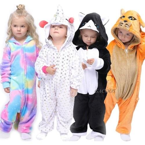 Kigurumi Children Flannel Pajamas Kids Winter Sleepwear Boys Onesies Girls Pajamas Sets Unicorn Cat Panda Stitch Animal Pyjama