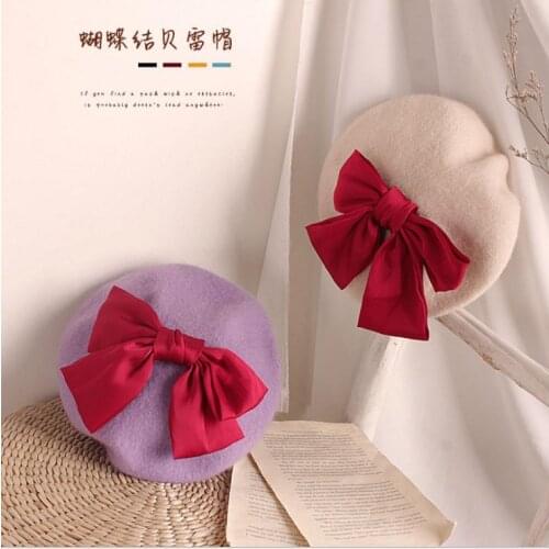 Emmababy Kids Hats Toddler Girls Beret Hat French Style Winter Warm Knit Hat with Cute Ribbon Bowknot