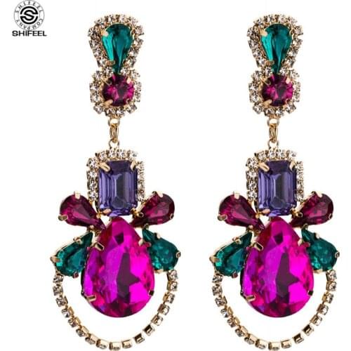 SHIFEEL New Arrival Occident Fashion Retro Jewelry Acrylic Flower Red Green Gem Water Drop Earrings Temperament Long Pendients