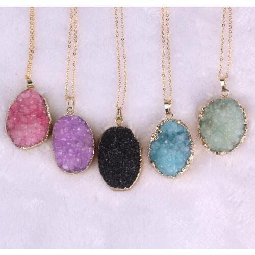 Druzy Fashion Gold Color Chain 2pcs/lot White Black Natural Stone Charms Round Shape Pendant For Men Women Jewelry Making