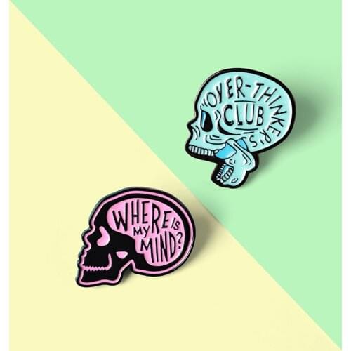 Gothic Couple Skull Organ Enamel Lapel Pins Overthinking Figure Brooches Badges Punk Pins Gifts for Friends Wholesale