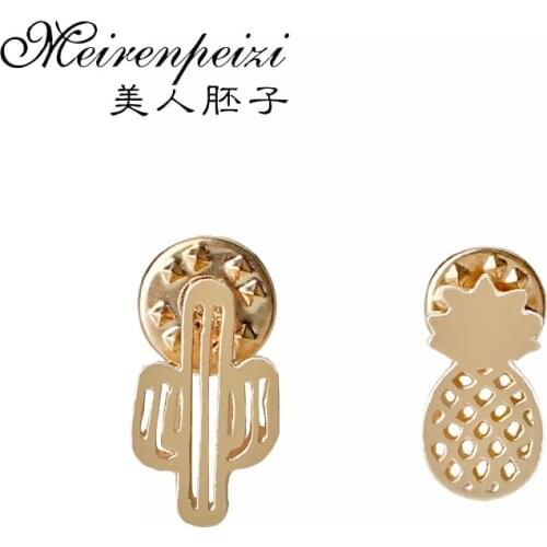 Cartoon Hollow Pineapple Cactus Enamel Pins Gold Color Metal Brooches Pins for Women Men Denim clothes Funny Badges Jewelry