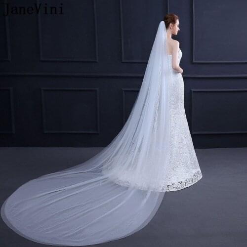 JaneVini Simple White 3M Cathedral Long Wedding Veils Two Layers Cut Edge Tulle Bridal Veils with Comb Women Wedding Accessories