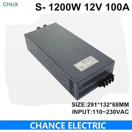 Switching power supply 12V 100A 1200W 110~220VAC single output input for cnc cctv led light(S-1200W-12V)