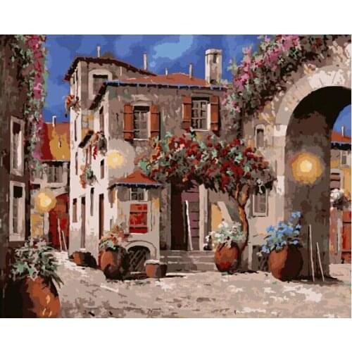 MaHuaf-W1307 italian courtyard Painting by numbers paint canvas Wall decoration painting for living room