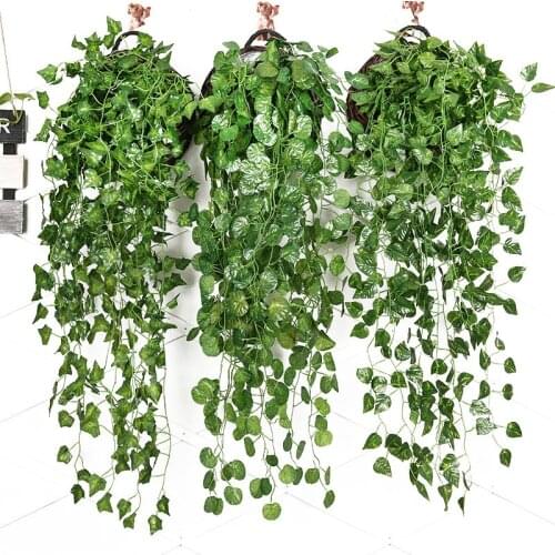 90cm Artificial Green Plants Hanging Ivy Leaves Radish Seaweed Grape Fake Flowers Vine Home Garden Wall Party Decoration