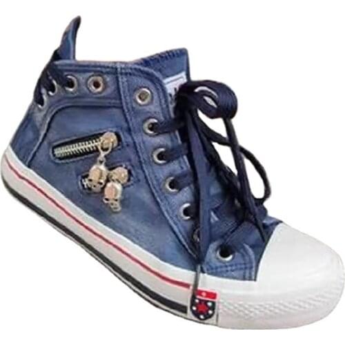 Canvas Shoes Women 's Large Size Flat Bottom Lace -up Sneakers Casual Shoes Spring and Autumn Breathable High-Top Women 's Shoes