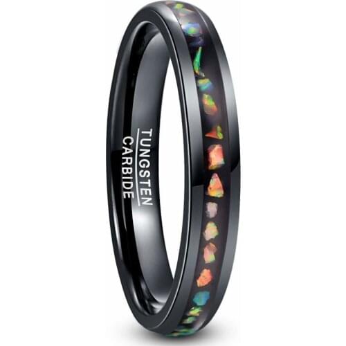 Tungsten Carbide Ring Crushed Fire Opal Men Women Black Dome Wedding Ring Comfortable Fit Tungsten Steel Ring