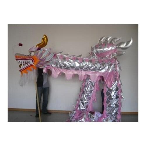 7m Golden Pink Sliver Dragon Dance Costume 6 Players Children Student School Art Halloween Party Performance Parade Folk Stage