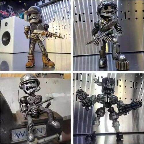 Cool Machine Gune Skeleton Robot Soldier Sculpture Resin Craft Ornament Real Man Boyfriend Gift Desk Statute Artwork Room Decor