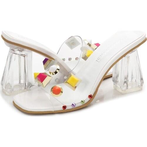 MAIERNISI New Women Shoes Gladiator Sandals Sexy Rivet High Heels Slippers Summer Party Dress Shoes Pumps Big size 45 46