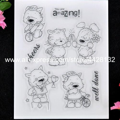 Bear You are amazing Cheers Well done Scrapbook photo cards rubber stamp clear stamp transparent stamp 9080221
