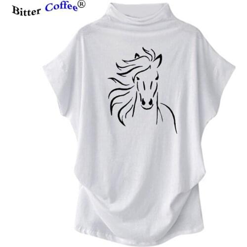 Fashion Horse Printed Women Tshirt Short Batwing Sleeve Hipster Tee Shirt Femme Casual Harajuku T Shirt Turtleneck Women Tops