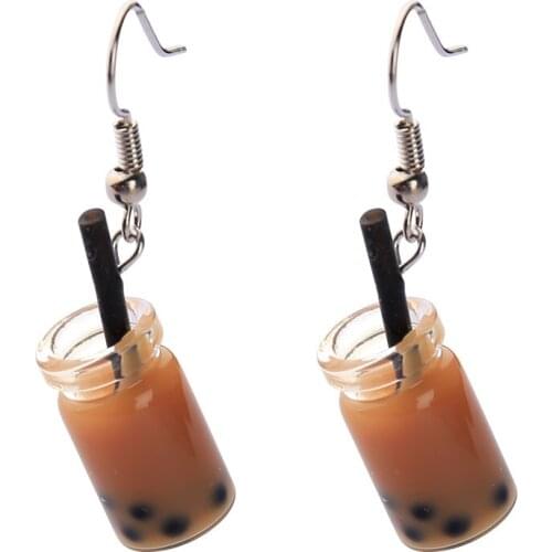 Fashion jewelry acrylic plastic resin mini fun drinking milk tea earrings for women