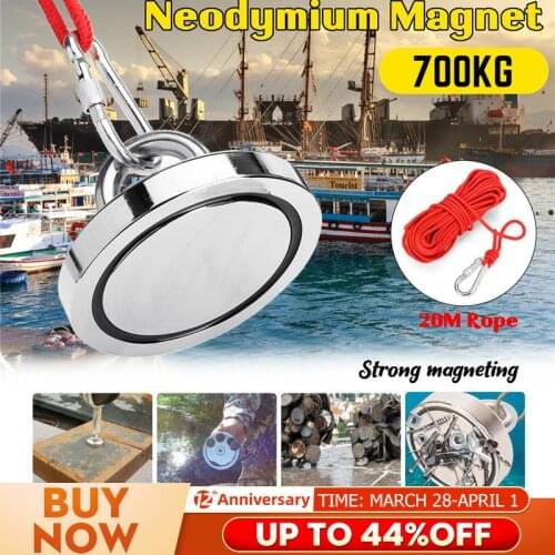 700KG Strong Powerful Neodymium Magnet Double Side Salvage Magnet Sea Fishing Magnet Holder Pulling Mounting Pot With 20M Rope