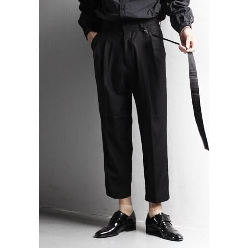 Mens pants loose large size new fashion trend versatile casual solid color hook belt standard casual pants straight Capris suit