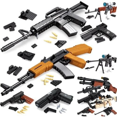 SWAT Ausini Guns Kits Ww2 AK47 Army Sniper Rifle Revolver Pistol Building Blocks Boy Toy Packs Weapons Desert Eagle M6 technique