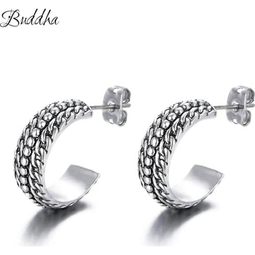 New Jewelry Classic Style Ancient Silver color Buddha Earrings Geometric Round Circle Stud Earrings Best Gift for Women Girl