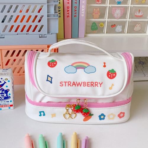 Kawaii Pencil Cases for Girls Leather Big Pencilcase Double-Layer Large Capacity Cute Princess Pencil Box Stationery Kalem Kutu