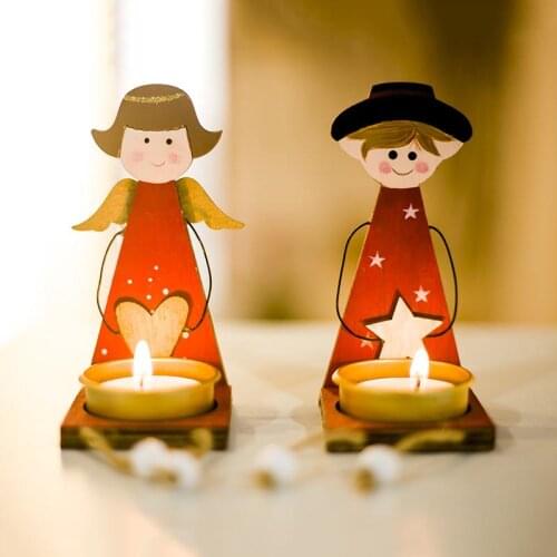 New Year DIY Christmas decorations Coloured drawing Christmas angel girl candlestick Xmas Metal candle holder ornaments FZ141