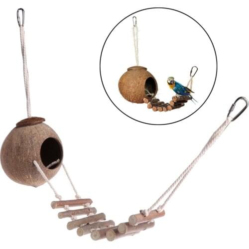 Hanging Bird House Cage Toy for Pet Bird, Natural Coconut Fiber for Bird Nest Breeding Bird Nesting Box