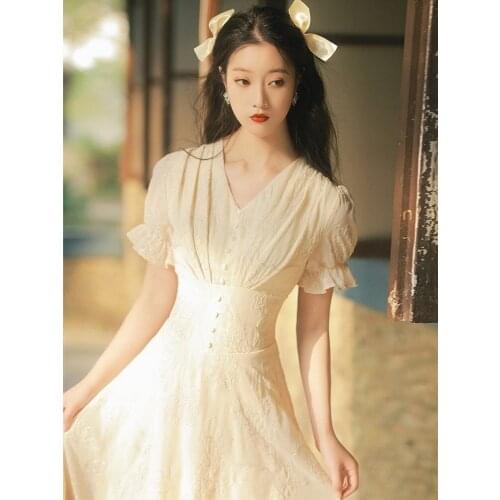 Retro Nostalgic V-neck Corset Slim Girl Gothic Japanese Kawaii Lolita Party School Outing Dancing Dress Date Dress