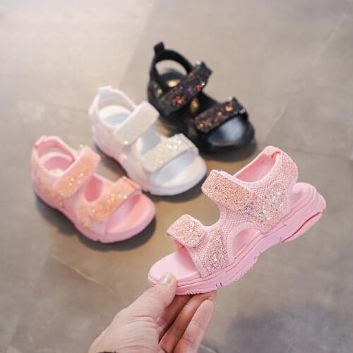 2020 Little Girls Baby Summer White Pink Sequin Princess Sandals For Kids Girls Glitter Beach Sandals Shoes New 1 2 3 4 6 Years
