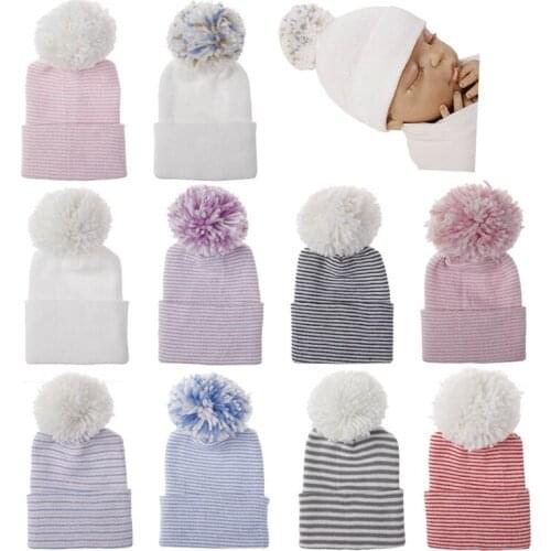 2021 Newborn Winter Baby Beanie Cap Warm Cute Lovely Gifts Boy Girl Pompom Knitted Hat Toddler Kids ball Caps Photography Props