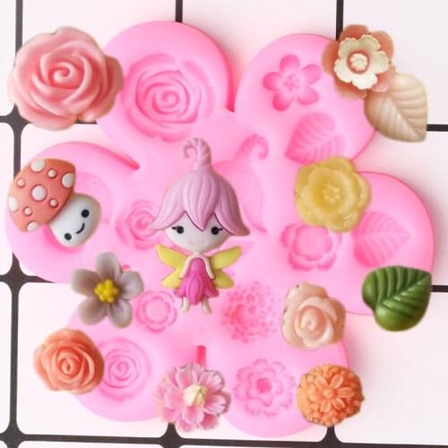Fairy Garden Mold Girl Silicone Molds Rose Leaf DIY Birthday Cake Decorating Tools Chocolate Candy Moulds Jewelry Polymer Mould