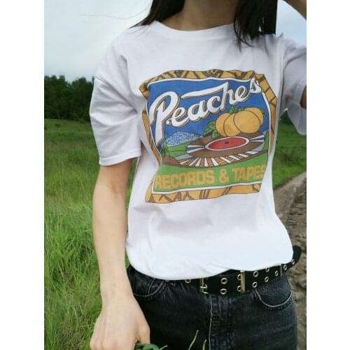 Sunfize HJN Unisex Vintage Fashion Peaches Records Tapes T-Shirt Hipsters Grunge Style Graphic Tee