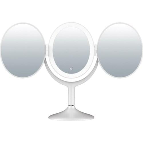 Luminous Makeup Mirror Tri-Fold Makeup Mirror Oval Folding Makeup Mirror Desktop Net Red Dressing Desktop Mirror