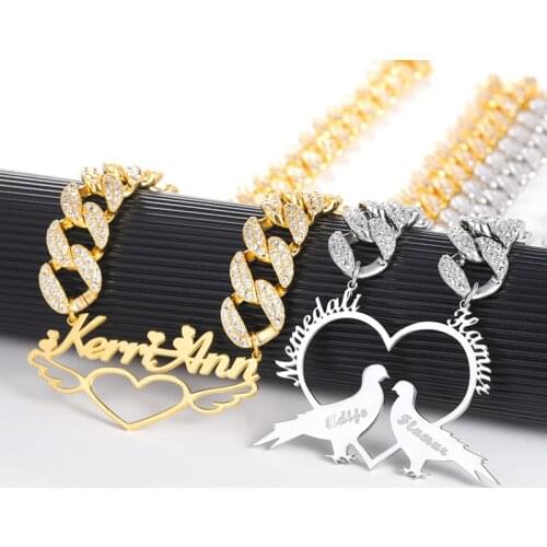 Thick Zirconia Chain Customized Name Necklace Bold Jewelry Stainless Steel Pendant Personalized Nameplate Choker Necklace Women
