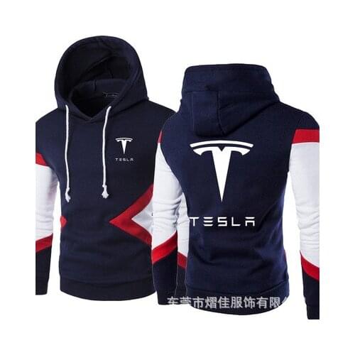 New Spring Autumn Tesla Logo Fashion Hoodies Patchwork Men Pullover Sweatshirts Casual Cotton Hoody 5 Colors