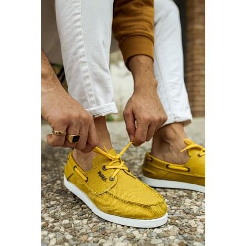 Knack Seasonal Linen Men 'S Shoes Yellow Color (White Bottom) lace-up Faux Leather Flashy New Model Sports Loafer Shoes 008