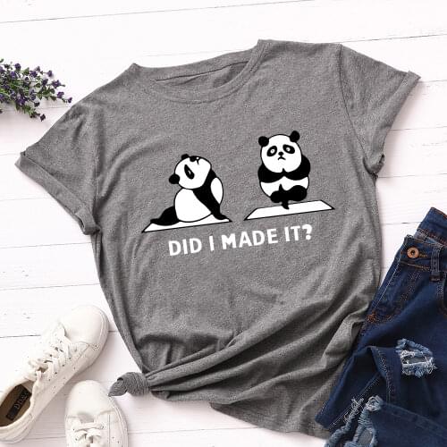 Women Short Sleeve Cotton T-Shirts Graphic Tees Summer Tee Tops for Female Loose Casual Oversized Clothes Panda Exercise Shirt