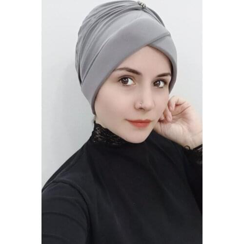 Women Hijab Stone detail Bone Gray