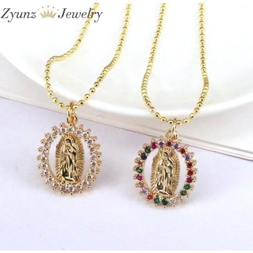 10PCS, CZ Virgin Mary Necklaces For Women Crystal Peace Necklace Long Chain Copper Catholic Jewelry virgen de guadalupe