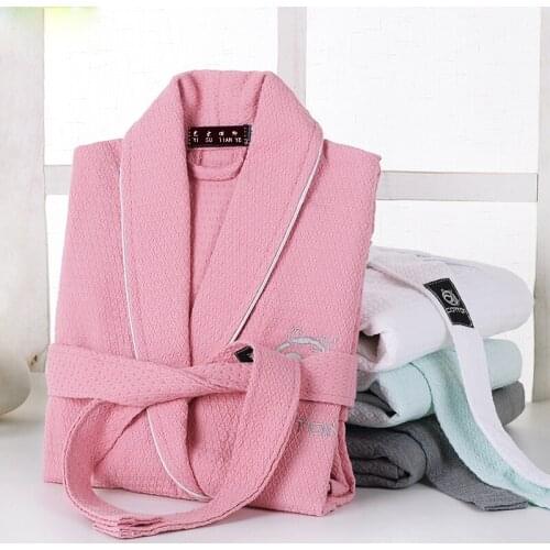 100% Cotton Womens Bathrobe Embroidery Waffle Soft Kimono Robe Hotel Night Dressing Gown Pijamas Brides Bridesmaid unisex Robe