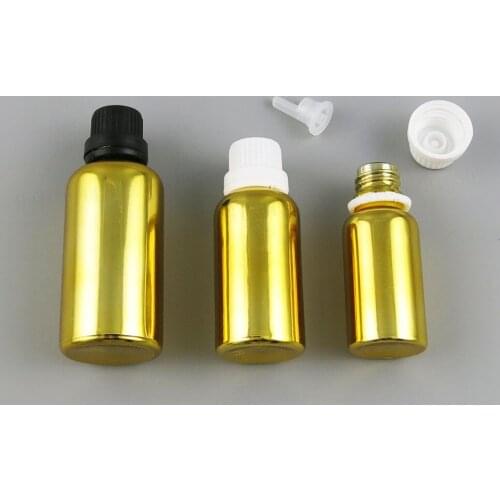12 x New Design 5ml 10ml 20ml 30ml 50ml 100ml Refillable Gold Glass Bottle With Tamper Evident Lids 1OZ Glass Cosmetic Container