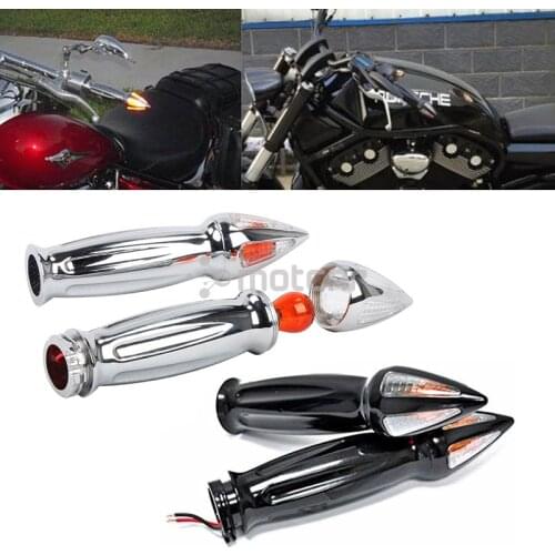 Motorcycle Chrome Aluminum 1" Handlebar Hand Grip + Bar End Hand Grips Turn Signal Amber Light for Harley Choppers Hond VTX 1300