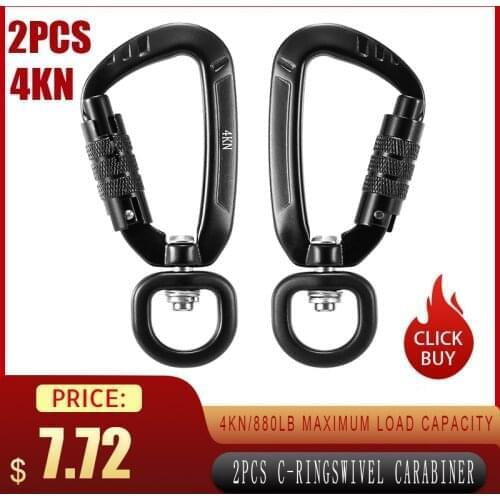 2PCS Carabiner 360° Rotatable Auto Locking Survival Carabiner D-Ring Key Chain Clip Camping Rescue Gear Hook Swivel Carabiner