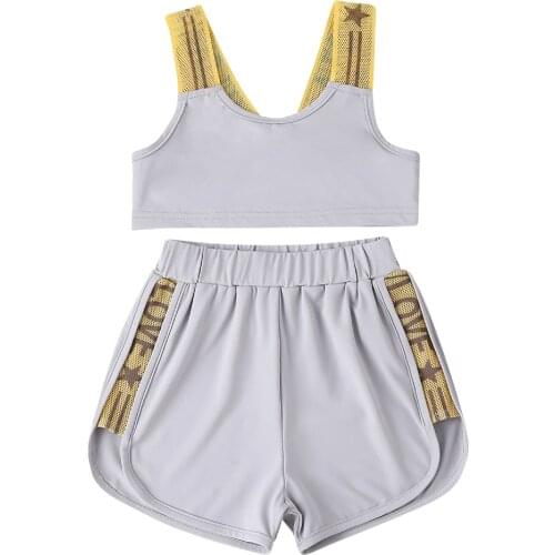 2021 0-6Y Sports Kids Baby Girl Clothing Mesh Straps Sleeveless Crop Top Vest+LOVE Letter Striped Shorts Summer 2pcs Tracksuit